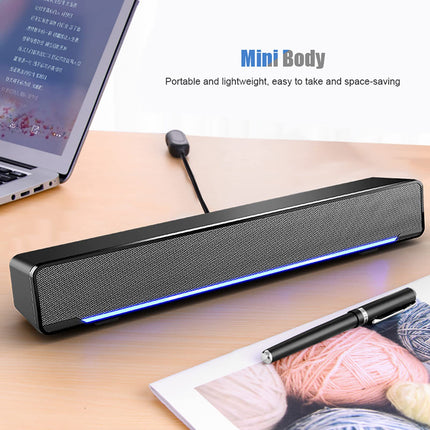 Soundbar PC Speaker, USB Mini Soundbar Portable Subwoofer Wired LED Music Box with Dual Drivers Pure Bass for 3.5 mm Aux-in Connection Desktops, TV, Laptops, Cell Phones