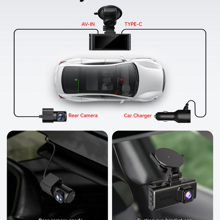 REDTIGER 4K STARVIS 2 autoregistraator esi- ja tagaosaga, 3,18-tolline puuteekraan, hääljuhtimine, 5,8 GHz WiFi GPS, tasuta 128 GB kaart, 2160P UHD öönägemine, WDR, parkimismonitor (F7N Touch)