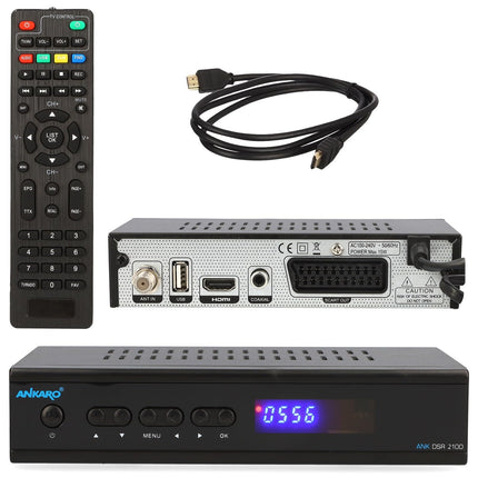Ankaro 2100 DSR HD satellite receiver with PVR recording function for satellite dish, AAC-LC audio, single-cable compatible, HDMI, SCART, COAXIAL, USB 2.0, timeshift, receiver for satellite TV + HDMI cable
