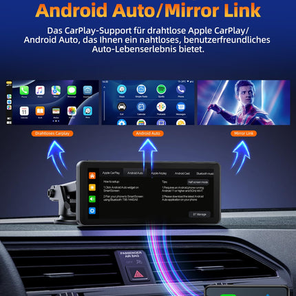 Volam kaasaskantav autoraadio juhtmevaba Apple Carplay ja Android Autoga, 6,86-tolline IPS puuteekraan, 1080P veekindel tahavaatekaamera, digitaalne vastuvõtja Siri Google'i/GPS-navigatsiooni/Bluetoothi/peegelvideoga