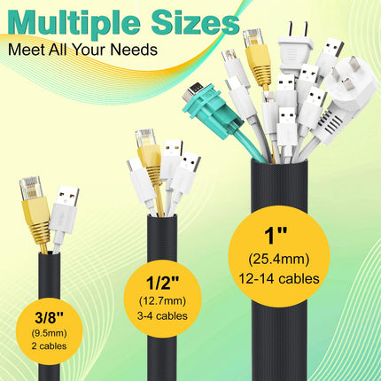 REFLYING Dog and Cat Cable Protector, Cable Sleeves 3 Meters-25.4mm, Protects Cables from Pet Chewing, Expandable Braided Self-Closing Cable Sleeve, Black