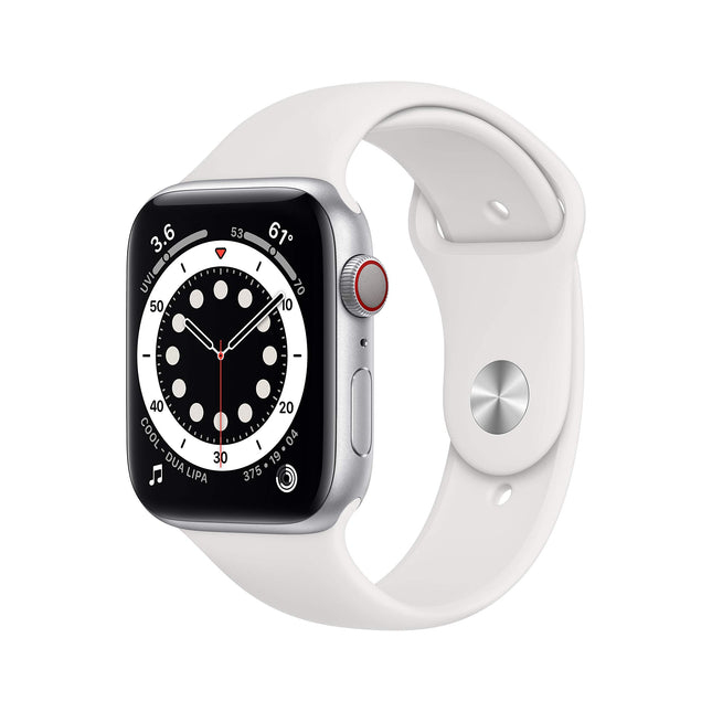 Apple Watch Series 6 (GPS + Cellular, 44MM) Silver Aluminum Case with White Sport Band (Refurbished)
