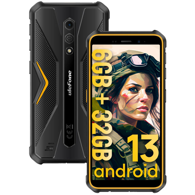 Ulefone Armor X12 Rugged Phone, 6GB + 32GB + 256GB Expandable Rugged Smartphone, Android 13 GO, 4860mAh Battery, 13MP + 8MP, 5.45" HD+, IP68/WIFI 5G/NFC/OTG - Orange