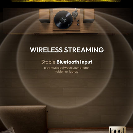 Qlearsoul SoulBox S1 plaadimängija stereokõlaritega, Bluetooth-plaadimängija, vinüülplaadimängija integreeritud eelvõimendiga, S-kujuline toonarm, 33/45 p/min