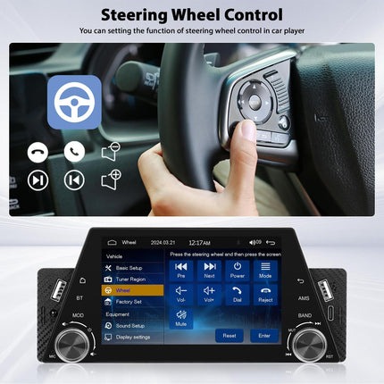 Inefala Bluetooth autoraadio 1 DIN, ühildub Carplay ja Android Autoga, 5-tollise puutetundliku ekraaniga stereo, toetab Bluetoothi ​​käed-vabad kõnesid/peegliühendust/FM-raadiot/USB/Type-C/EQ-d koos tahavaatekaameraga