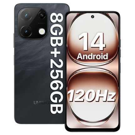 UMIDIGI mobiiltelefon Android 14, 8(4+4)+256GB/1TB TF nutitelefon ilma lepinguta, 120Hz 6.8-tolline HD+ nutitelefon, Bluetooth 5.2, 5000mAh, Octa Core, 4G kahe SIM-kaardiga/Face ID/Sõrmejäljelugeja/13MP/GPS/OTG-Note 100A must