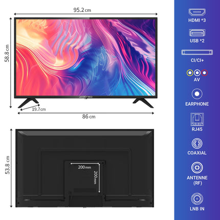 Antteq AG42F3 Smart TV 42 inches (106 cm) Android TV LED, Dolby Audio, Google Assistance, Bluetooth Triple Tuner (DVB-C/S2/-T2), Google Play Store (DAZN/Disney+/Netflix/Prime Video), WiFi