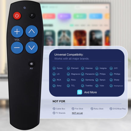 Universal TV remote control with large button for elderly people, easy setup - senior remote control - universal remote control - works for TV and cable IR devices