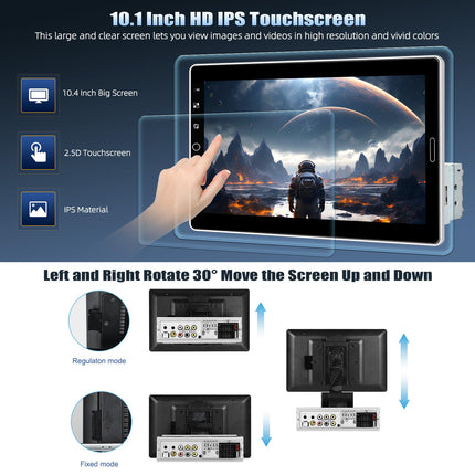 CAMECHO 1 DIN autoraadio juhtmevaba Apple Carplay ja Android Autoga, 10,1-tolline pööratav puutetundlik ekraan, FM/AM/RDS, Bluetooth EQ, Mirror Link, roolilt juhtimine, YouTube + IPS-ekraan