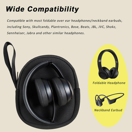 Headphone Case for Foldable Headphones/Neckband Earphones, Headset Storage Earbud Protective Bag, Headphone Bag for Sony, JBL, Beats, Bose, Skullcandy, Plantronics, Sennheiser (Black)