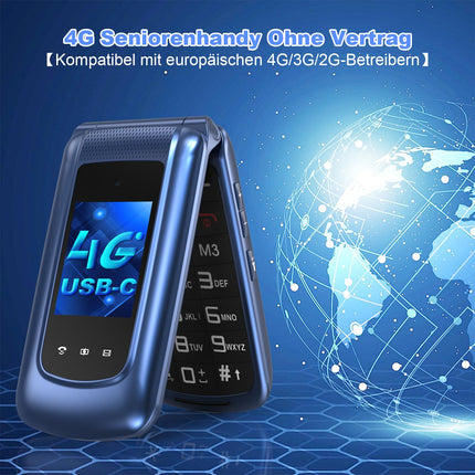 4G Flip Phone for Seniors with Large Buttons, Dual-SIM Flip Mobile Phone with Charging Cradle | SOS Emergency Call Function | Speed ​​Dial | Flashlight | FM Radio | 2.4+1.77 Inch Dual Color Display | Blue