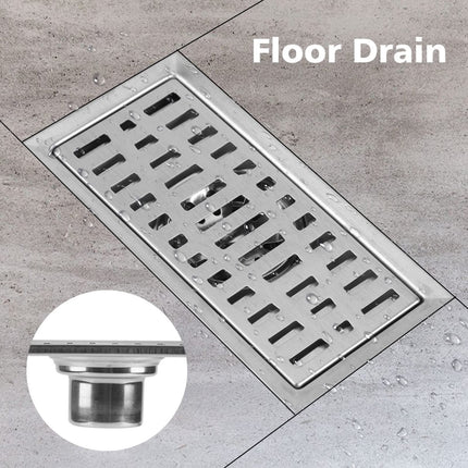 Stainless steel rectangular floor drain 20 x 10 cm bathroom shower drain protector, kitchen waste grate with removable filter