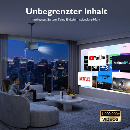 4K projektor Netflixiga, 30000 luumenit, 1000 ANSI projektor, autofookus/trapetsikorrektsioon, päevavalgusprojektor, õues kasutamiseks, WiFi6, Bluetooth, 1080P Full HD projektor, kodukino, LED-projektor Androidile, YouTube/Prime Video