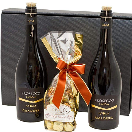 Gift set Prosecco with chocolate truffles in beautiful gift packaging