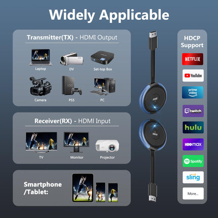 DRYMOKINI HDMI juhtmevaba, kuni 8 saatjat, juhtmevaba HDMI saatja ja vastuvõtja 4K 165FT/50M 5.8G HDMI juhtmevaba edastus, HDMI juhtmevaba sülearvuti, kaamera, Netflixi, PS5, telefoni ja monitori, projektori, HDTV jaoks