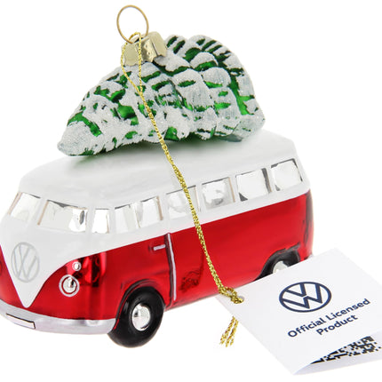 BRISA VW Collection - Volkswagen T1 Bulli Bus Christmas Ornaments &amp; Decorations made of Glass in Gift Box (Scale 1:40, Red with Tree)