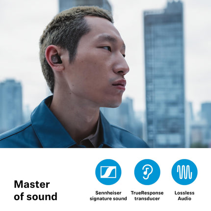 Sennheiser MOMENTUM True Wireless 4 - nutikad kõrvaklapid Bluetooth 5.4, kristallselge heli, ergonoomiline disain, 30-tunnine aku tööiga, adaptiivne ANC - must vask