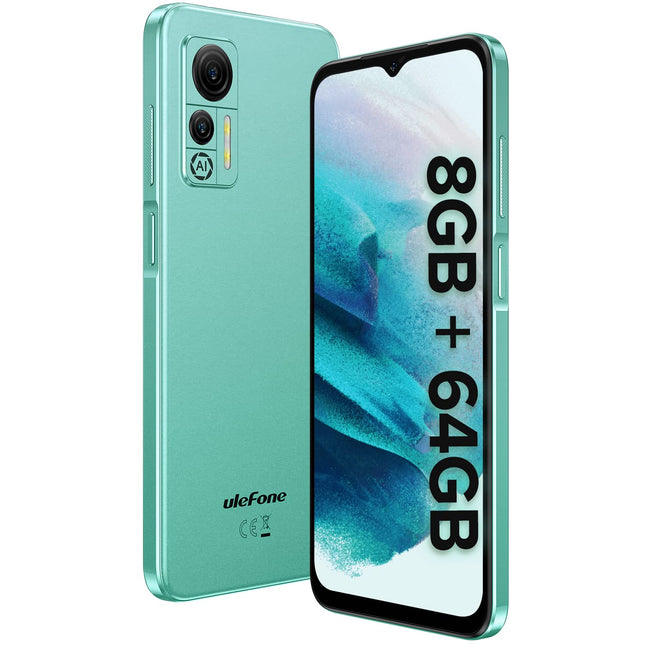 Ulefone Note 14 Pro nutitelefon ilma lepinguta, Android 12 mobiiltelefon 8GB/64GB+128GB(SD) 4500mAh koos 13MP+5MP kaameraga 6,52-tolline HD+ 5Ghz WiFi 3 pesa/Face ID/GPS/FM/suur font 4G kahe SIM-kaardiga roheline