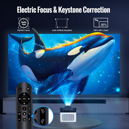 HY450 Androidi nutiprojektor 1080P 4K projektor automaatse nihkega projektor WiFi6-ga, elektriline teravustamine 700ANSI ülilühikese viskega projektor, 2+32 GB mälu, automaatne videoprojektor kaasaskantavaks välistingimustes kasutamiseks