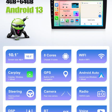4G+64G CAMECHO Android 13 Car Radio with Navigation for Suzuki Swift 2003-2010, 8 Core 10 Inch Double Din Car Radio Touch Display with Carplay Android Auto Bluetooth FM/RDS Mirror Link DSP