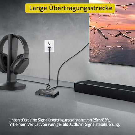 PROZOR digitaalne optiline audio lüliti jaotur, optiline lüliti jaotur, 3 sisendit, 2 väljundit, 1 m fiiberoptilise kaabliga, kaugjuhtimispult LPCM 2.0/DTS/Dolby-AC3