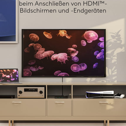 goobay 58478 HDMI maatrikslüliti 4-2 / ​​maatrikslüliti jaotur 4k @ 30Hz / puldiga Blu-ray-mängija, Xboxi, PS5 ja teleri jaoks / 4 sisendit ja 2 väljundit