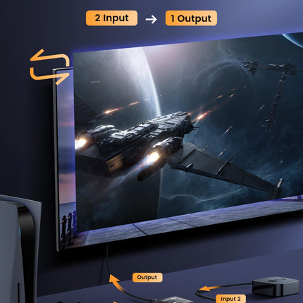 8K HDMI-lüliti jaotur, avedio links alumiiniumist kahesuunaline HDMI-lüliti 2 sisendit 1 väljundit või 1 sisendit 2 väljundit, HDMI 2.1 lüliti jaotur toetab 8K 4K-d PS5/4 HDTV jaoks