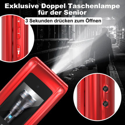 4G Flip Phone for Seniors with Large Buttons, Dual-SIM Flip Mobile Phone with Charging Cradle | SOS Emergency Call Function | Speed ​​Dial | Flashlight | FM Radio | 2.4+1.77 Inch Dual Color Display | Red