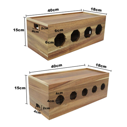 Insun cable box made of acacia wood, storage box for cables and power strips, cable management box, organizer for hiding cables 40 x 18 x 15 cm
