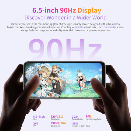 Blackview A85 lukustamata mobiiltelefon, 50MP + 8MP kaamera, 8GB + 128GB, 6,5" HD+ 90Hz, 18W kiirlaadimine, kahe SIM-kaardiga Android 12 nutitelefon, 3 kaardipesa (2 SIM-kaarti + 1 TF-kaart), sõrmejäljelugeja, GPS, NFC, must