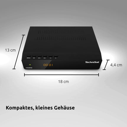 TechniSat HD-S 210 – kompaktne HD satelliitvastuvõtja (DVB-S/S2, HDMI, USB meediapleier, eelinstallitud kanalid, unetaimer, kaugjuhtimispult) must