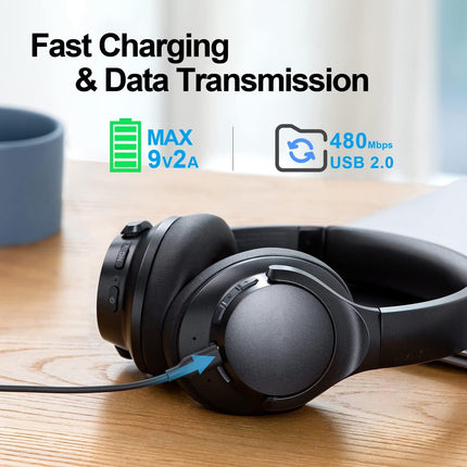 Aiivioll USB-C laadimiskaabel Anker Soundcore Life P2 P3 A1 X10 Q30 Q35 Q10 kõrvaklappidele Dot 2 Note Liberty 4, Air 2, 3 Pro kõrvaklappidele, USB A-tüüpi C kiirlaadimise asenduskaabel (1M)
