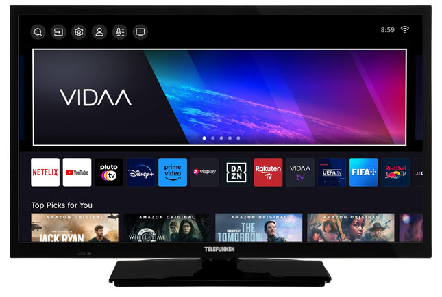 Telefunken TV 24 inch Smart TV VIDAA XH24VP550M HD TV, HDR TV with integrated triple tuner, LED TV black