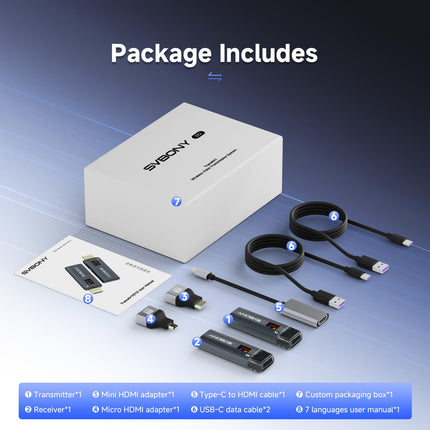 Svbony TransAir1 HDMI juhtmevaba saatja ja vastuvõtja, juhtmevaba intelligentse digitaalse ekraaniga, 9 5G kanalit, häireteta, 50–80 m ulatusega kaamera, teleri ja sülearvuti jaoks.