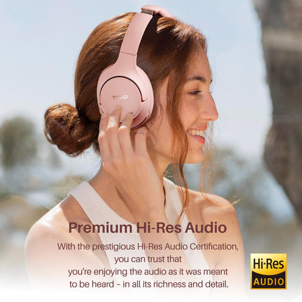 TOZO HT2 Over-Ear Headphones Bluetooth, Hybrid Active Noise Cancelling Headphones, Wireless Bluetooth Headphones with App Control, Hi-Res Audio, 60 Hours Playtime, Deep Bass, Comfortable Ear Cups, Pink