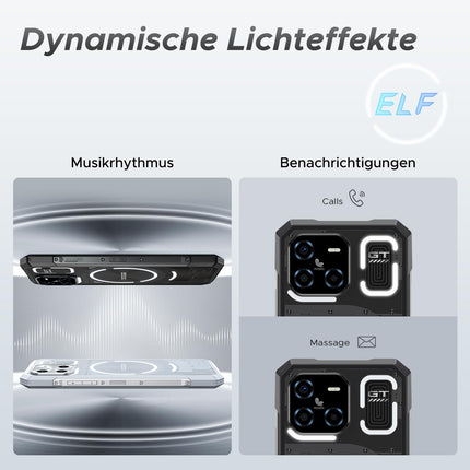 DOOGEE Blade GT 5G õuenutitelefon, lukustamata Android 14 ja LED-valgusefektidega, Dimensity 7050, 32 GB + 256 GB / 2 TB TF, tehisintellektiga õuenutitelefon, 6,72" FHD + 120 Hz, 48 MP / 5500 mAh / WiFi 6 / sõrmejäljelugeja / näotuvastusega / NFC