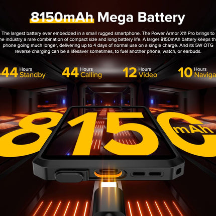 Ulefone Armor X11 PRO Android 12 Outdoor Smartphone Without Contract, 8150mAh Battery, 16MP Underwater Camera, Helio G25 4GB+64GB, 5.45" IP68 Waterproof Mobile Phone, 3-Card Slot, Face Unlock NFC GPS