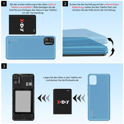 XGODY nutitelefon ilma lepinguta, 5,5-tolline odav nutitelefon 2GB+16GB 128GB laiendatav kaheksatuumaline Android 14 mobiiltelefon, kahe SIM-kaardi ja kahe ooterežiimiga, 8MP+5MP kaamera, Face ID GPS 4G mobiiltelefon (sinine)
