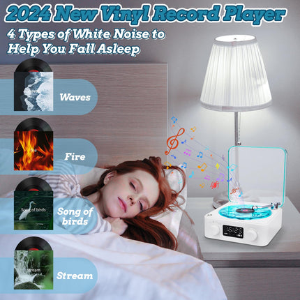 The Waves Record Player with RGB Light, Bluetooth Speaker, 3 Modes Stereo Sound, Sleep Aid with 4 Nature Sounds, Portable