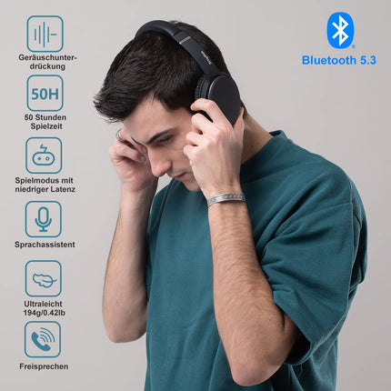 Srhythm NC25 mürasummutavad kõrvaklapid Bluetooth 5.3 juhtmevabad, 50 tundi mänguaega, kiirlaadimine, kahe seadme ühendus, ülikerged kõrvaklapid ANC-ga mikrofoniga, mängu-/läbipaistvusrežiim