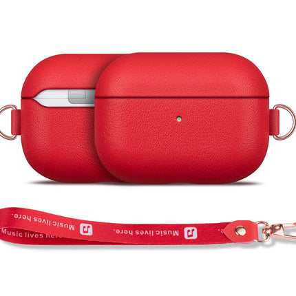 Haobobro [Nappa Series] AirPods Pro Case with Lanyard and Carabiner - AirPods Pro Leather Case Genuine Leather Case - AirPods Pro Protective Case Leather Case - AirPods Pro Leather Case - Red