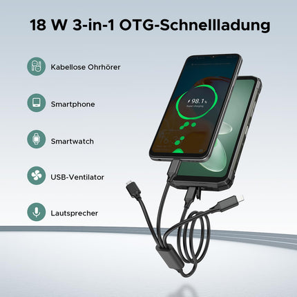 DOOGEE Fire 6 Power õuetelefon 20GB + 256GB/2TB, 15500mAh (33W) õuetelefon, 120LM taskulamp, 6,56-tolline HD+ õuetelefon ilma lepinguta Android 14, 50MP kaamerad, topelt 4G SIM/NFC/GMS/Face ID