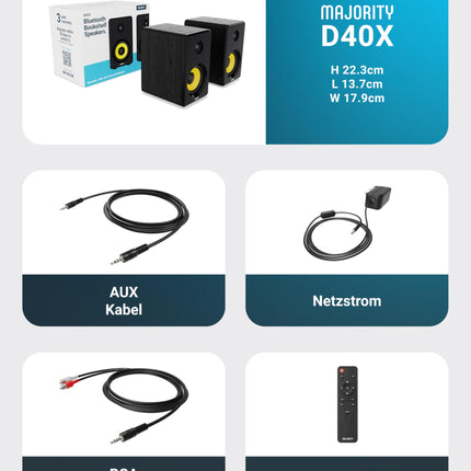 MAJORITY D40X aktiivsed riiulikõlarid | 70W 2.0 kollane Kevlar koonusega monitorkõlar | Stuudiomonitor Bluetoothiga | Riiulikõlarid optilise, RCA, USB AUX ja kaugjuhtimispuldiga
