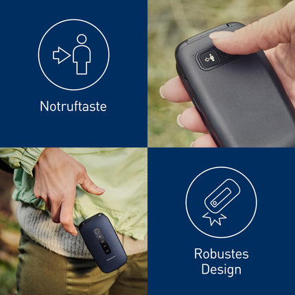 Panasonic KX-TU550EXC 4G Essentials karbikujuline mobiiltelefon seenioridele, 1,2 MP kaamera, seenioride telefon suure 2,8-tollise ekraaniga, 300 tundi ooteaega, sinine