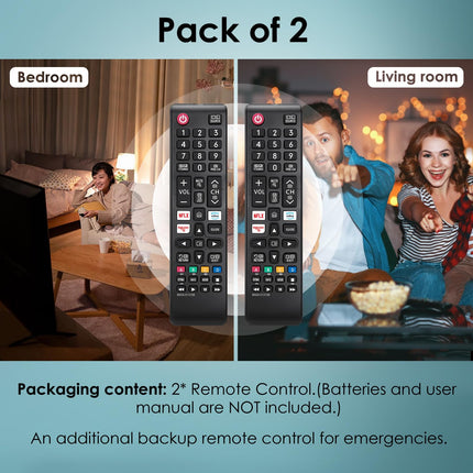 Replacement Remote Control for Samsung Smart TV - (2 Pack) Compatible with Almost All Samsung TVs LCD LED HDTV UHD OLED 3D 4K Series