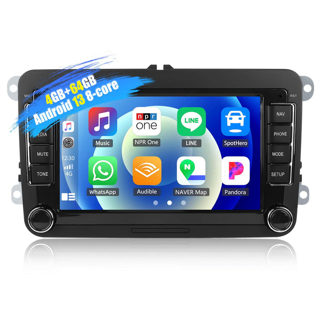 [8-tuumaline] CAMECHO 4+64G Android 13 Carplay/Android Auto/DSP autoraadio VW Golf 5 6 Touran Polo jaoks, 7-tolline puutetundlik ekraan, Bluetooth 5.0 koos WiFi, GPS DSP, FM RDS raadio, Mirror Link+32 riba ekvalaiser