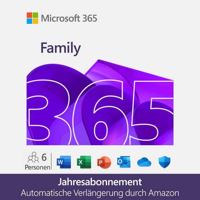 Microsoft 365 Family | 1 aasta | kuni 6 inimest | Office'i rakendused tehisintellektiga | kuni 6 TB pilvesalvestusruumi | Amazoni tellimus automaatse pikendamisega