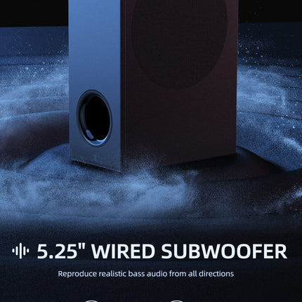 MEREDO 180W 2.1 kõlaririba 2-ühes eemaldatav kõlaririba telerile 5,25-tollise subwooferiga, toetab ARC/BT 5.0/optilist/AUX, 5 ekvalaiserit (kõrged ja bassid), 3D ruumiline heli kodukinole - 94 cm
