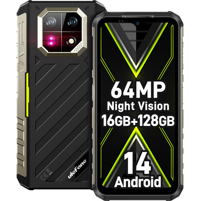 Ulefone Armor 22 õues kasutatav nutitelefon 2025 16GB + 128GB / 512GB SD Octa Core Android 14, 64MP + 64MP öönägemisvõimega 6600mAh 6.58” 120Hz veekindel mobiiltelefon 4G kahe SIM-kaardiga sõrmejäljelugeja NFC 2-aastane garantii - roheline