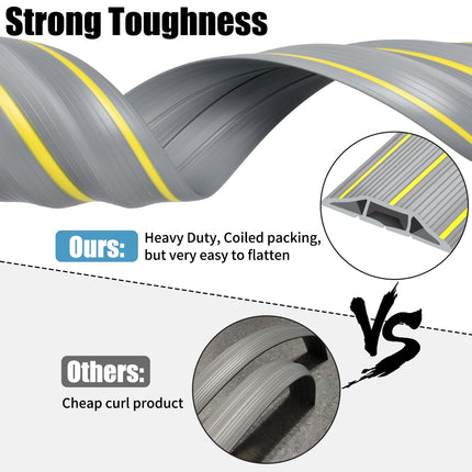 Floor cable cover, 2 m floor cable protector, cable protection cover for outdoor wires, floor cable cover, protection with 3 large channels, gray